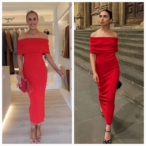 Zara Dresses & Skirts - ZARA  Off Shoulder Midi Knit Dress Red